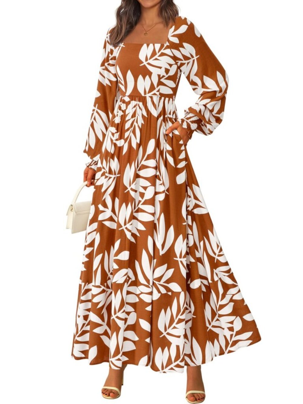 Women Floral Maxi Dresses 2026 Spring Long Sleeve Square Neck Boho A Line